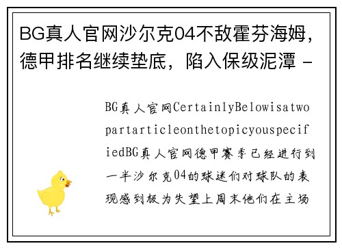 BG真人官网沙尔克04不敌霍芬海姆，德甲排名继续垫底，陷入保级泥潭 - 副本